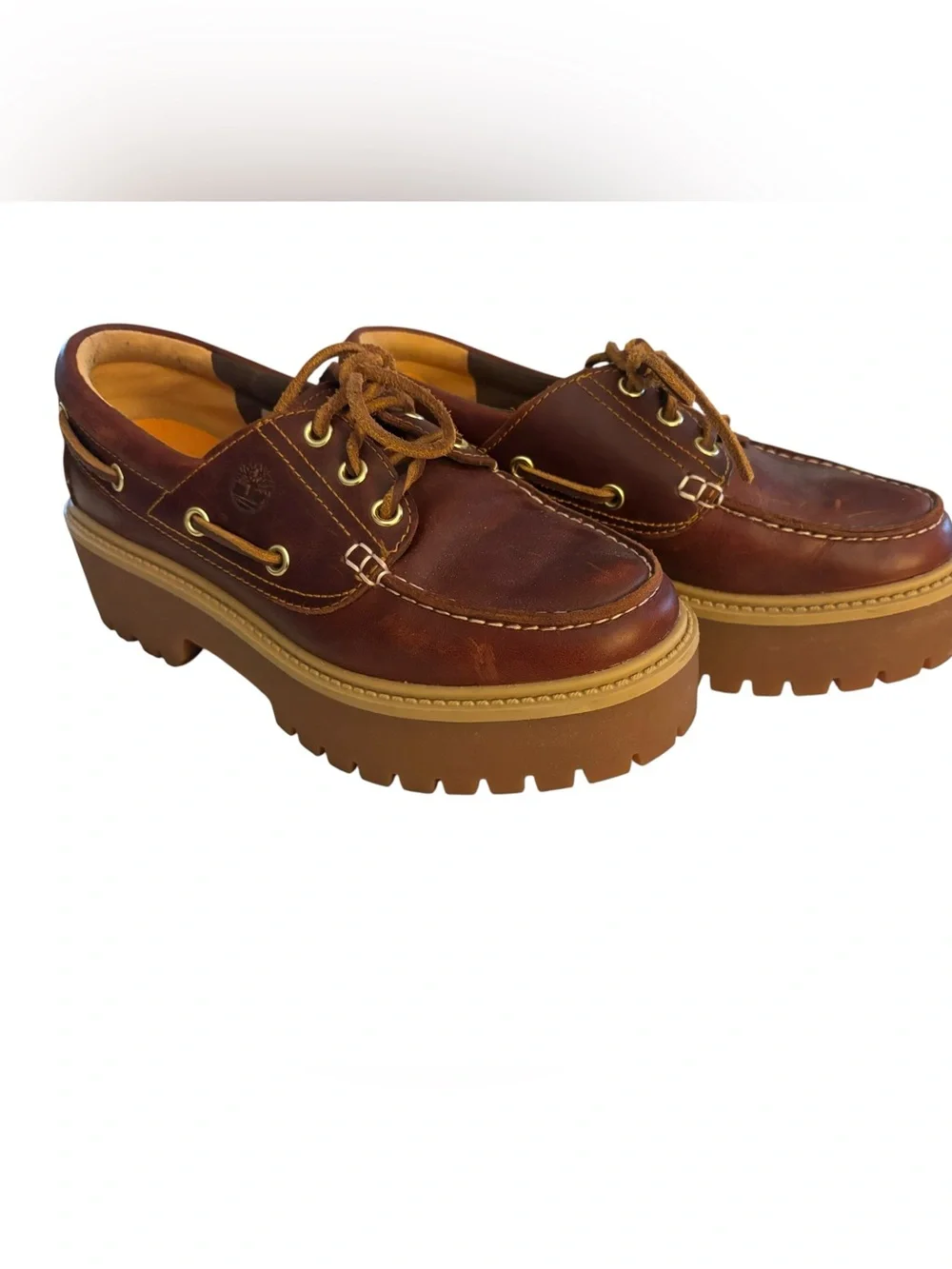 Women's Timberland Stone Street Platform Boat Shoe Rootbeer Color Size 7.5